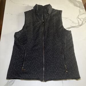 Lemon Tart Vest Black Floral All Over Print Full Zip Lined Pockets Womens L EUC